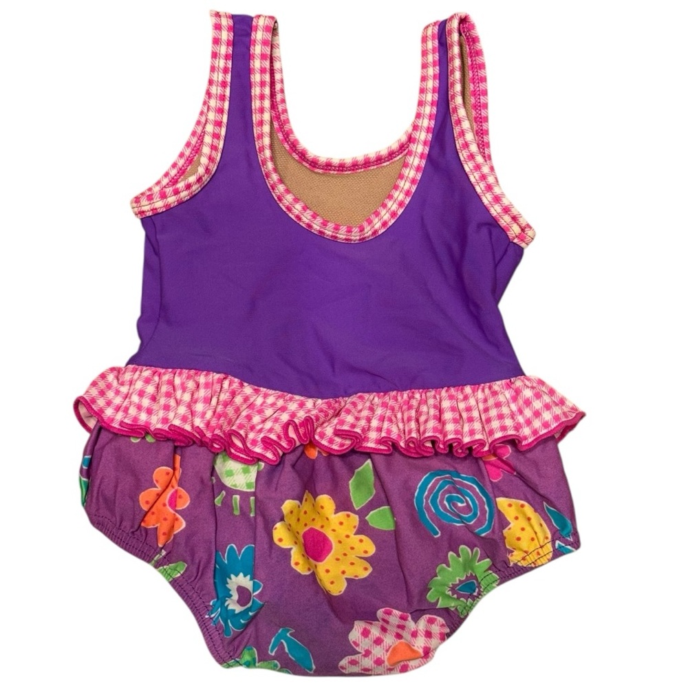 Vintage Gymboree Rainbow Tag Baby Girl Purple Floral Ruffle Swimsuit 3–6M - Picture 3 of 7